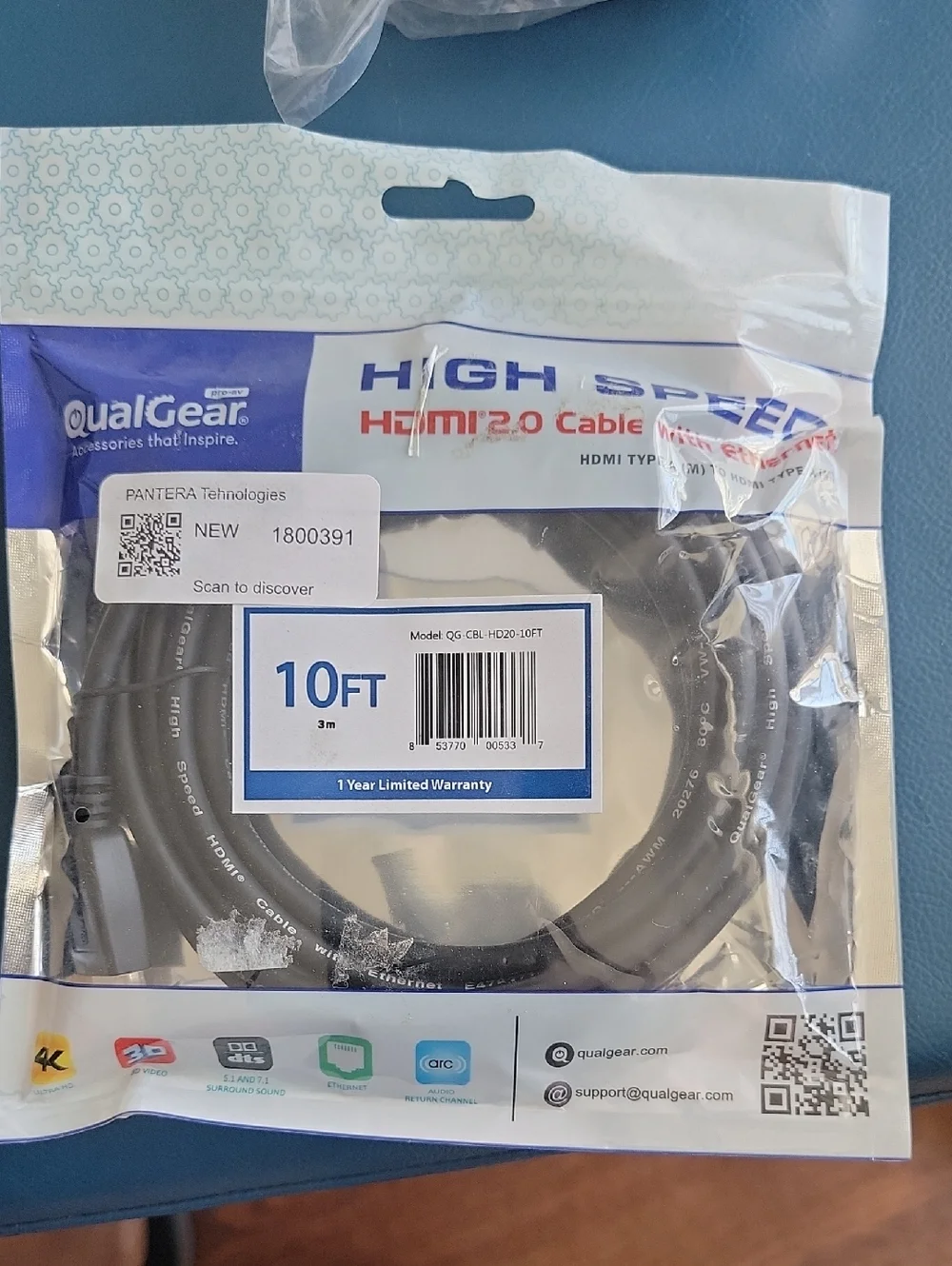 QualGear High Speed HDMI Cable 10ft - Black